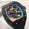 豪華なメンズメカニクスウォッチwristwatchビジネスレジャーRM68-01自動メカニカルウォッチブラックセラミックテープトレンドメン