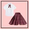 Roupas conjuntos de uniformes da escola coreana para meninas camisa branca plissada saia JK Saias xadrezas de roupas altas femininas