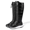 Boots Fashion Women Winter Genuine Leather Knee High Boot Zipper Low Heels Snow Ladies Fur Casual Flat Shoes Black Plus Size