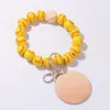 Keychains Fashion Ball Disc Pendant Bracelet For Women Girls Sports Key Chain Wood Baseball Beads Wrist Keychain