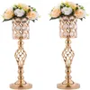 Decoração de festa Metal Flowertandertand Crystal Trumpet Vase Table Decorativa peça central Artificial Flower Arrangement Stand Center