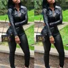 Designer PU Leather Tracksuits Women Autumn Clothes Fashion Slim Fit Sports Jacket Long Pants 2pcs Sets