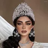 Kopfbedeckungen Luxus große Krone für Braut Braut Tiara und Kopfschmuck Festzug Diadem Perle Hochzeit Stirnband Frauen Party Haarschmuck