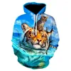 Moletons masculinos capuz tigre masculino de streetwear 3d primavera e outono roupas góticas moletons de moda de animais de animais