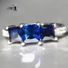 Anéis de casamento yayi jóias princesa cortada 4.9 ct azul zircão de prata no engajamento do coração cardíaco festão de festa 856