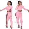 Woman Hoodies Tracksuits Desinger Two Piece Set Sexig ihålig bandagejacka Kontrast Splicing Strap Coat Autumn and Winter Outfits