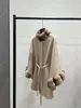 LP Cashmere Double Women Salzburg Cape Coat Free Size 양모 및 마우스 모피 보이지 않는 허리띠 루프 스티치