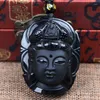 Colares de pingentes de cortina jóias Obsidiana Scrub Black Guanyin Head Pingents Transpaped Buddha