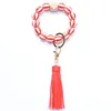 Independence Day Beads Bracelet Party Favor American Flag Keychain Wood Bead Tassel Wristband Pendant Fashion Wristlet Bangles Holder Wrist Ring Jewelry RRE15242