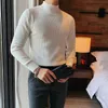 Men's Sweaters Men Half Turtleneck Solid Color Sweater Winter Long Sleeve Stripe Slim Warm Knit Pullovers Fashion Casual Business Men Sweater T221019