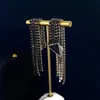 Luxe ontwerper oorrangstud Women Long uitroep Crystal Rhinestone Pearl earring brief omgekeerde driehoekoors ring eenvoudige fijne mode sieraden dongjewelrys