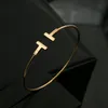 Top Quality Designer Women Lady Jewelry Stainless Steel Open Cuff Double t Bangle Bracelet Gold Silver Rose RRXF