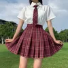 Roupas conjuntos de uniformes da escola coreana para meninas camisa branca plissada saia JK Saias xadrezas de roupas altas femininas