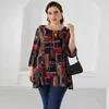 Women's Blouses Spring Autumn Tops Women Outerwear XL To 5XL Pluse Size Printed Shirts Trumpet Sleeves Irregular Hem Mujer T2183