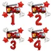 Décorations de Noël 6pcs Fireman Sam Foil Numéro Ballons Set Joyeux anniversaire Party Deco Ball Boy Cadeau Fire Truck Holiday Baby Shower Fournitures 220829