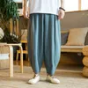 Männer Hosen Herren Chinesischen Stil Baumwolle Leinen Breite bein Einfarbig Harlan Gerade Pumphose Mann Pantalones De Hombre