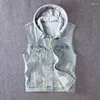 Men's Vests Sleeveless Summer Denim Vest Jacket Men Slim Fit Hole Ripped Hooded Waistcoat Vintage Streetwear Light Blue Casual Mens