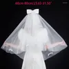 Headpieces Wedding Veil With Ribbon Bow Hair Accessories For Brides 2-Tier White Sheer Tulle Simple Cut Edge Elbow Length Headwear