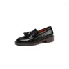 Kl￤dskor 2022 V￥r/h￶stkvinnor Pumpar Square Toe Chunky Heel Loafers Casual Solid Split Leather for Oxfords Red