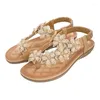Sandaler Kvinnor 2022 Flower Accessories Round Toe Clip-In Flat Shoes Play Travel Beach