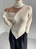 Kvinnors tröjor Hzirip Turtleneck Kvinnors tröjor 2022 ol Fashion Vintage Off Axel Solid All-Match Daily Basic Knitwear Tops