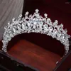 Hårklipp barock magnifik rosenbridal krona tiaras vintage silverpläterade kristallpärlor diadem för kvinnor bröllopstillbehör