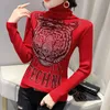 Swetery dla kobiet 2022 Nowe dzianiny Lampard głowica czerwony sweter kobiety luksusowy gorący dhinestone diamentowa bluza żeńska streetwear t221019