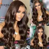 Medium Chocolate Brown 100% Human Hair Wigs with Natural Hairline Long Body Wave Glueless 5x5 Lace Closure Wigs for Black Women