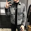 Mens Jackets Zongke Woolen Plaid Bomber Jacket Japanese Streetwear Men Winter Coat M-3XL Ladies' patchwork print blouse