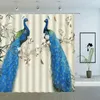 シャワーカーテン鳥の装飾エレガントな孔雀のエレガントな孔雀の花カビ抵抗性ポリエステル生地のバスルームデコレーションバスカーテン