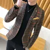 Men's Suits Men's Plaid Blazer Jackets Slim Design Korean Style Elegant Mens Comfortable Quality Masculino Button Casual Suit Coats