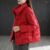 Damesgeuljassen Koreaanse stijl herfst winter in de katoenen gevotneerde jas vrouwen casual korte standaard kraag losse massieve zwarte warme jas