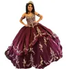 2023 Sexy Burgundy Quinceanera Dresses Sweetheart Embroidery Lace Appliques Crystal Beads Ball Gown Tulle Ruffles Vestidos De Dress Guest Corset Back