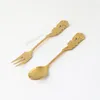 Diny Sets retro Europees roestvrijstalen staal Golden koffielepel Rose Patroon Small Cake Dessert Fruit Moon Fork