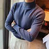 Men's Sweaters Men Half Turtleneck Solid Color Sweater Winter Long Sleeve Stripe Slim Warm Knit Pullovers Fashion Casual Business Men Sweater T221019