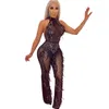 Kvinnors jumpsuits Women's Rompers Fashion Sequin Sexig transparent mesh bodysuit Womens Jumpsuit Macacao Feminino Body Mujer Patchwork