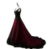 Vestido de noiva gótico vermelho e preto vintage Apliques de renda com decote em V-line Tulle Long Tule Long Vintage Non sem mangas brancas vestidos de noiva PLUS TAMANHO 2023