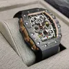 Luxury mens Mechanics Watch Carbon brazed watch mens same domineering multifunctional barrel shaped large dial hollowed out full-auto