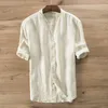 Camisas casuais masculinas 2022 Mens vintage de meia manga de linho em vil de decote em vaca