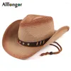 Basker sommar västerländsk cowboy hatt män kvinnor mode 2022 utomhus strand sol kepsar halm sombrero hombre cowgirl jazz cap
