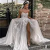 2022 Sexy strand trouwjurk voor bruid elegante boho bruidsjurken strapless pailletten kanten hoge split prinses vestido de novia