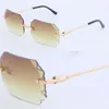 Latest Fashion Metal Large Square Rimless Sunglasses Man Womens Designer Diamond Cut Sun Glasses Protection Outdoor Design Gold Sunglass Optical Size 62-20-140MM