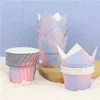 Tulip Gradient Color Lace Muffin Cake Cup Film anti-huile à haute température Dream Purple Muffin Paper Tray Wedding Celebration Cake Table Decoration 100 Packs CX220124