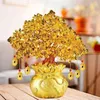 19 cm Albero di cristallo naturale Ornamenti di denaro Stile bonsai Ricchezza Fortuna Feng Shui Decorazioni per la casa con monete d'oro e base 211101