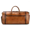 Duffel Bags Retro Travel Handbags Men Genuine Leather Bag Cowhide Luggage High Capacity Weekend Shoulder Messenger
