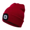 Berets Unisex Winter Beanie Hüte LED Licht leuchtende warme Strickmütze Outdoor Camping Stirnlampenkappe Blitzscheinwerfer Laufen Klettern