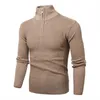 Herentruien Nieuwe gebreide trui Polverts Men Fashion Slim Zipper Mock Neck Knitwear pullover mannen causale vaste kleur trui sweater heren kleding T220928