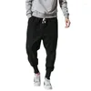 Herrbyxor hiphop linne bomull harem män solid elastisk midja streetwear joggers baggy drop-crotch casual byxor