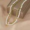 Choker Minar Sweet Fresh Water Pearl Strand Chain for Women Kolor Zielony Kamień Kamień Naturalny Peridot Wisiant Difts Difts