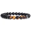 Charm-Armbänder Original handgefertigte Tigeraugen-Perlenarmband Perlen schwarze Mantra-Gebetskette Buddha für Frauen und Männer Schmuck Pulseras